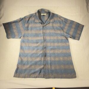Tommy Bahama Relax Mens Medium Blue Textured Stripe 100% Silk Camp Shirt